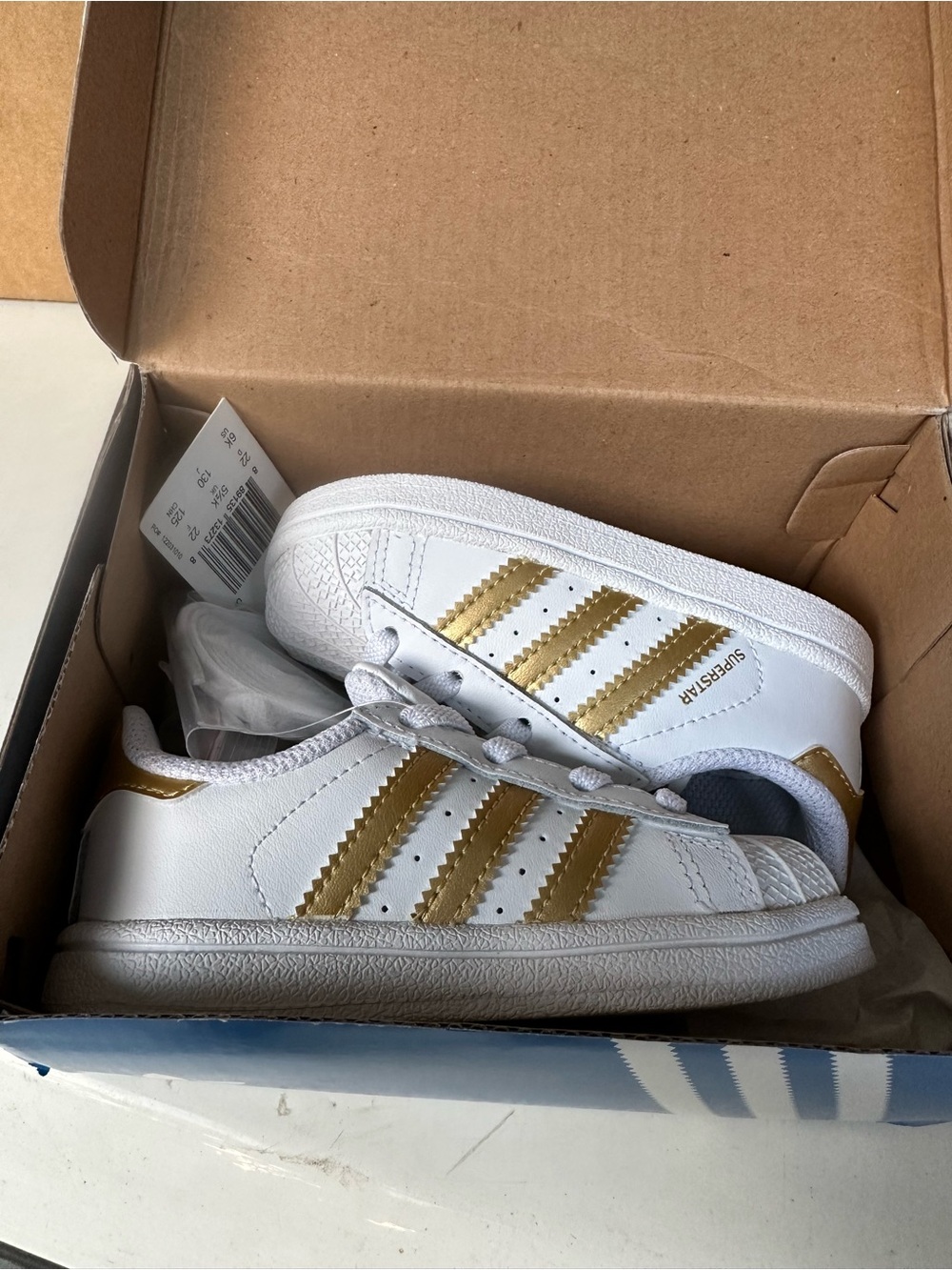 adidas Kids White Sneakers with Gold Stripes